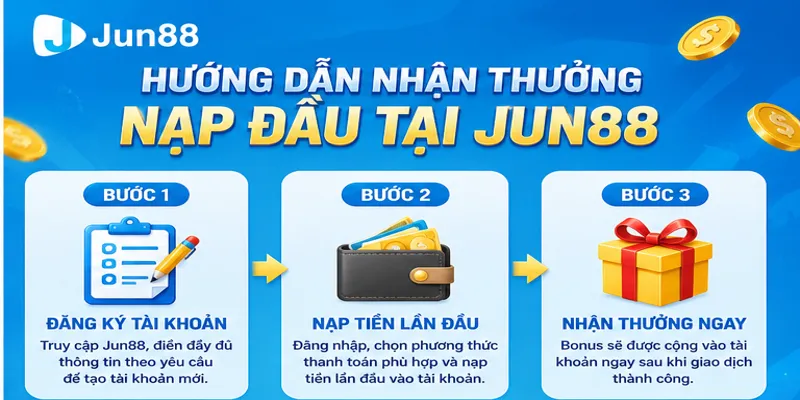 Hướng dẫn nhận Nạp đầu thưởng lên tới 8,888,000 VND tại Jun88